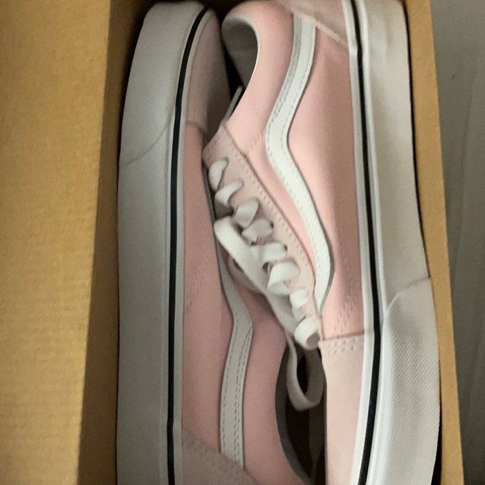 blushing/true white vans, size 6.5 men, 8 women